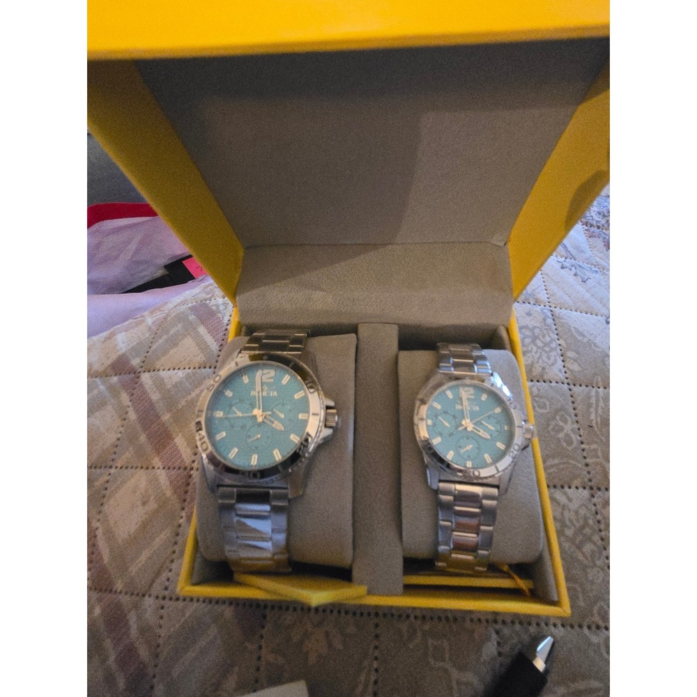 Invicta His and Hers Watch Set 49455 Stainless Steel Light Blue Dial New